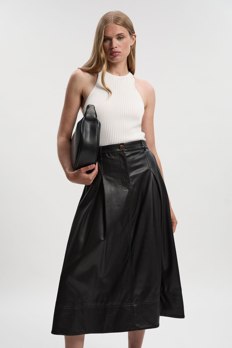 Faux Leather Tailored Full Midi Skirt 1