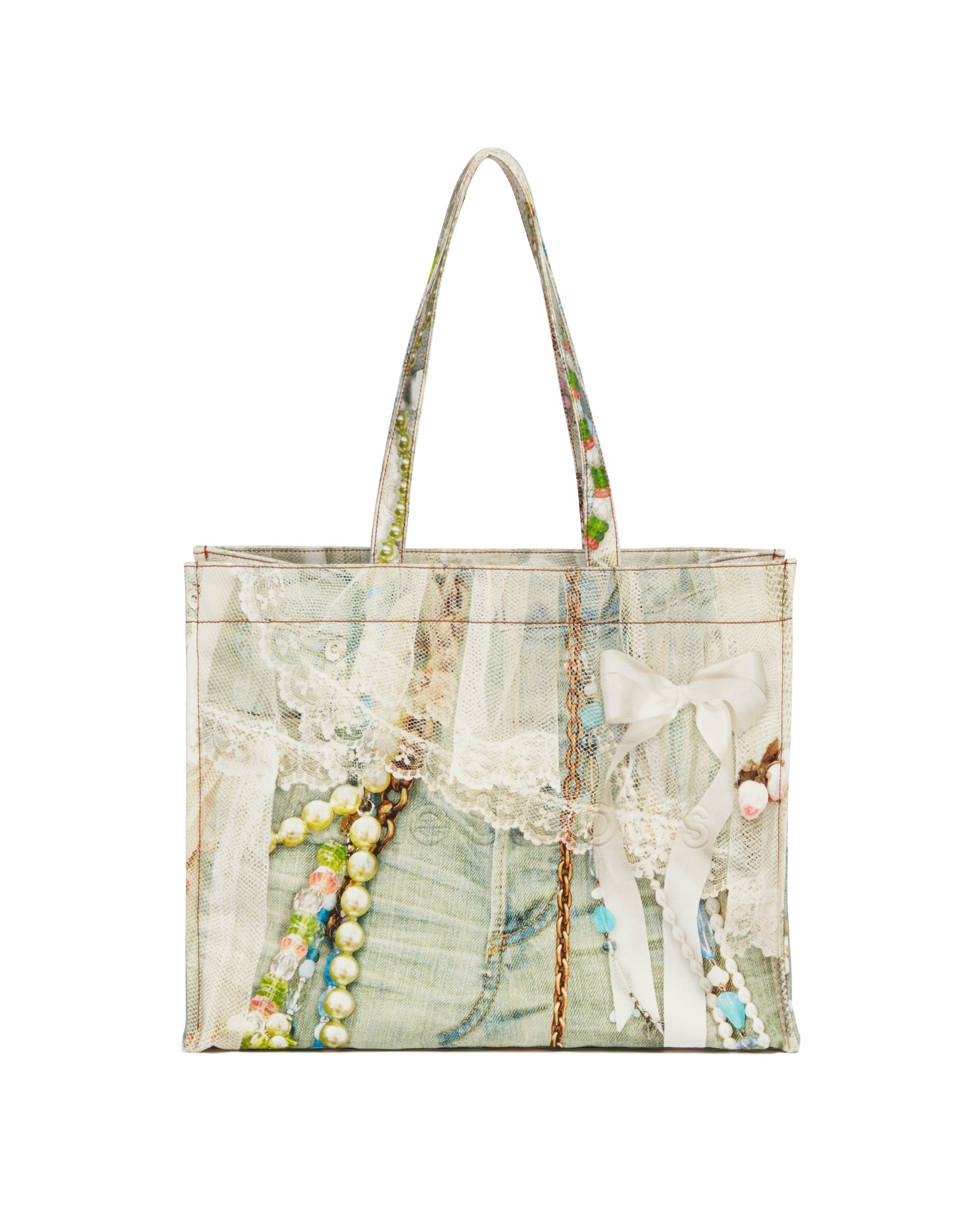 Multicolor Trompe L'oeil Denim Effect Tote - 3