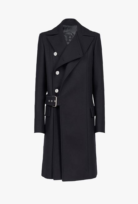 Long asymmetrical navy blue wool coat - 1