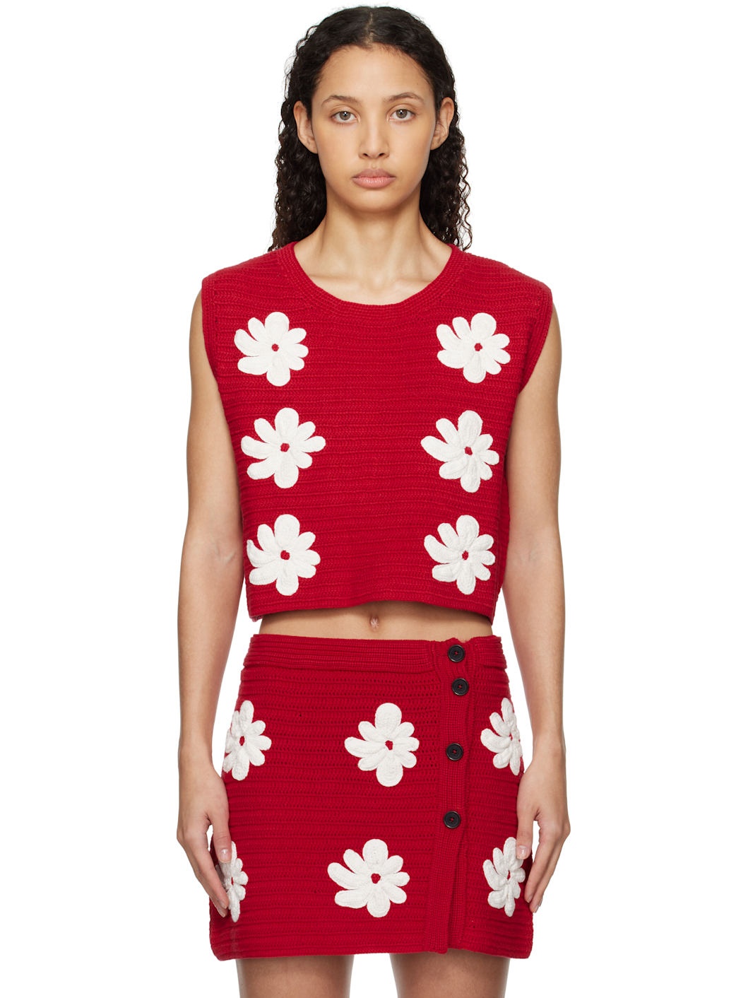Red Crocheted Sweater Vest - 1