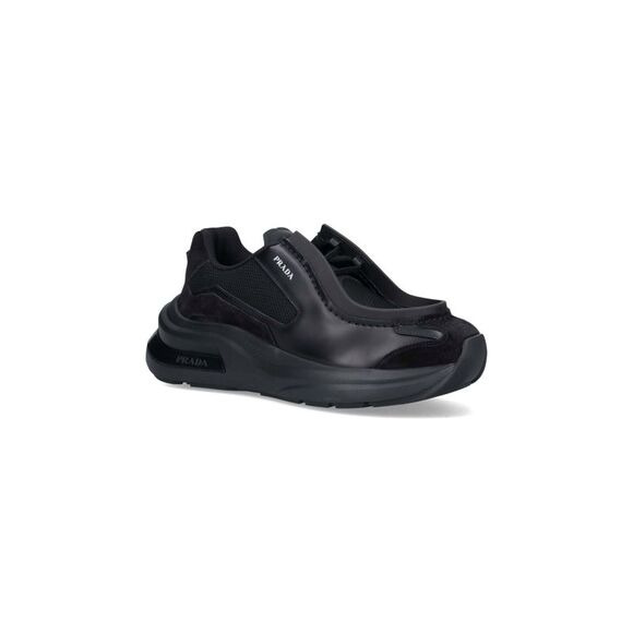 Prada Men Systeme Brushed Leather Sneakers With Bike Fabric In Black - 2