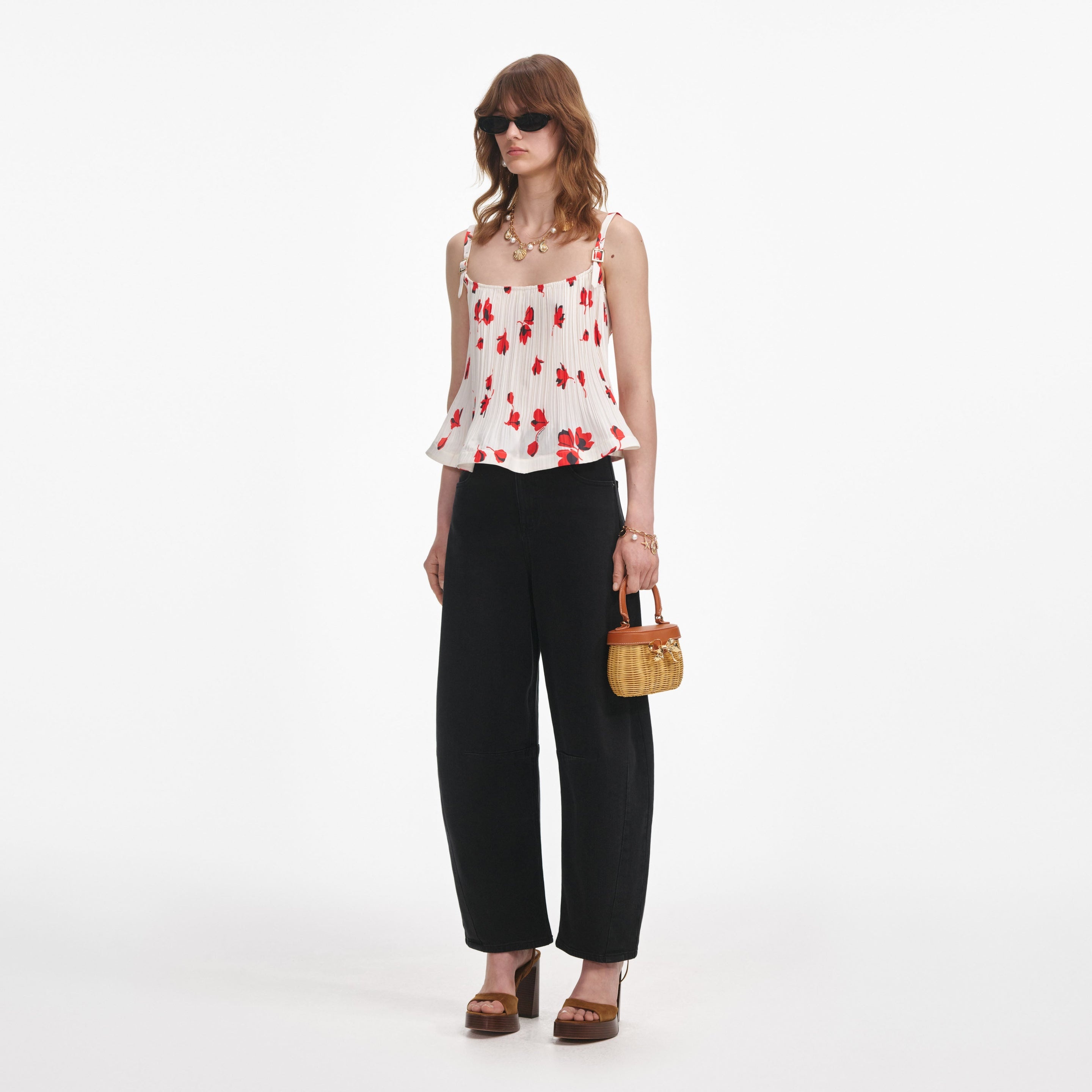 White Floral Plisse  Top - 2