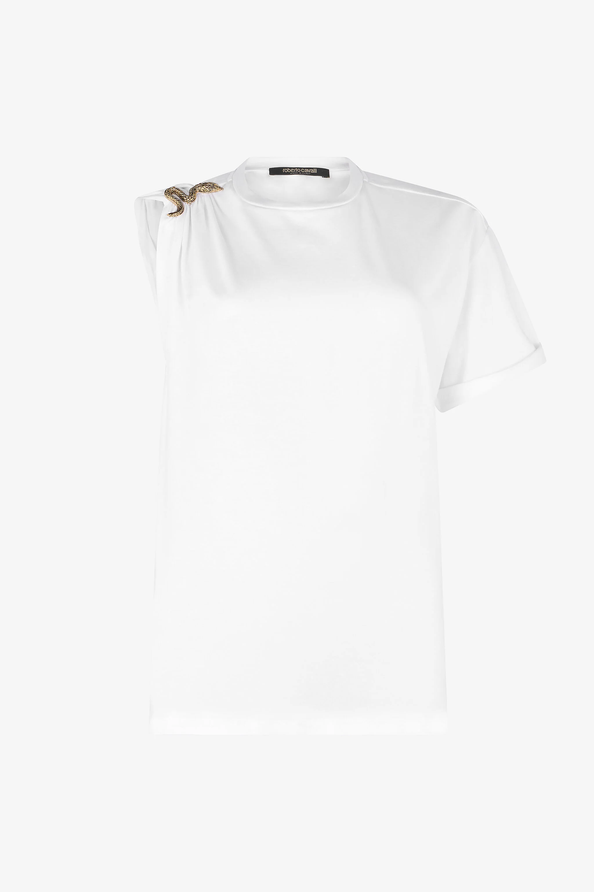 White Asymmetric T-shirt with Snake Motif - 1