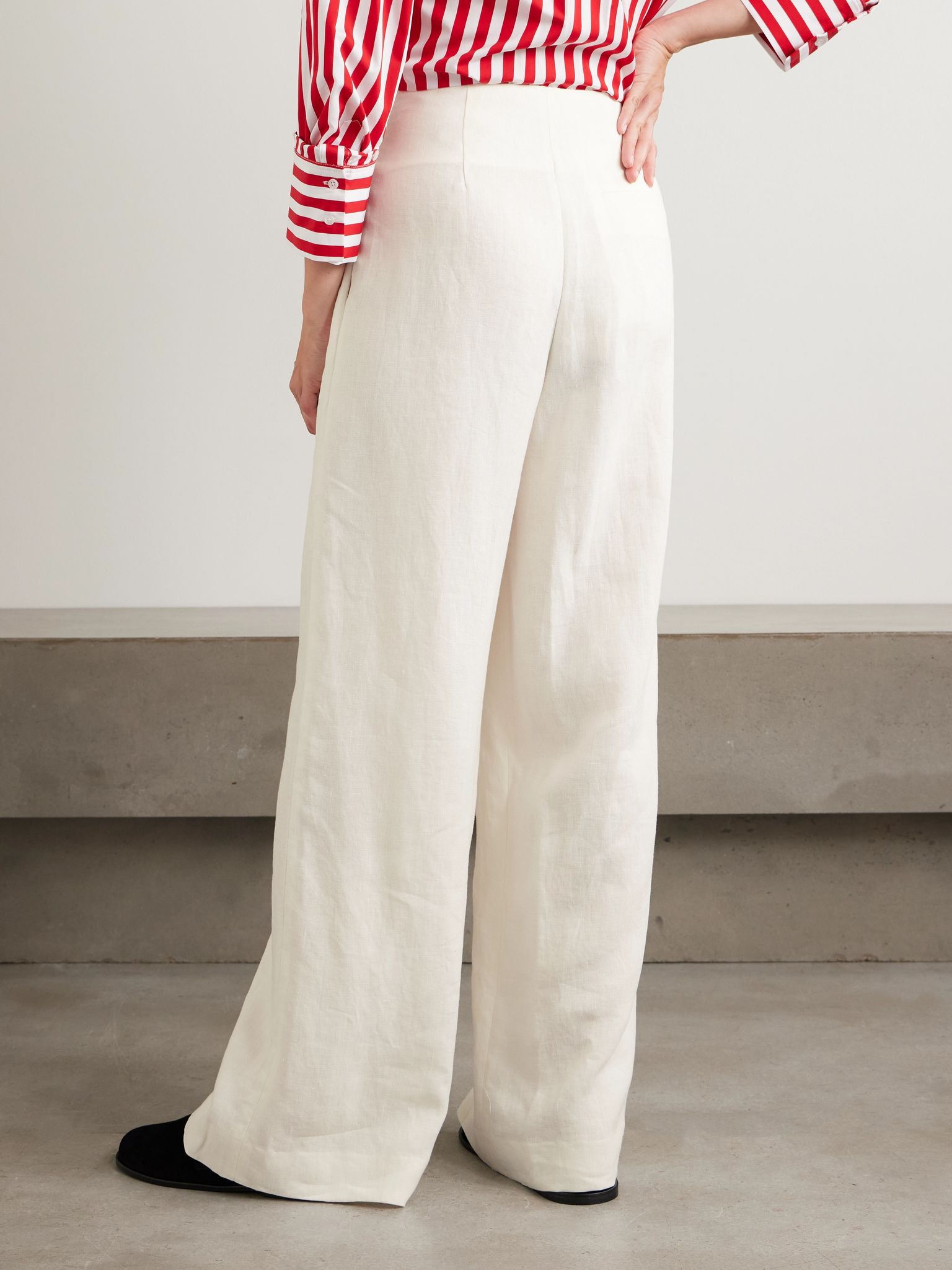 Pintucked linen wide-leg pants Ivory - 4