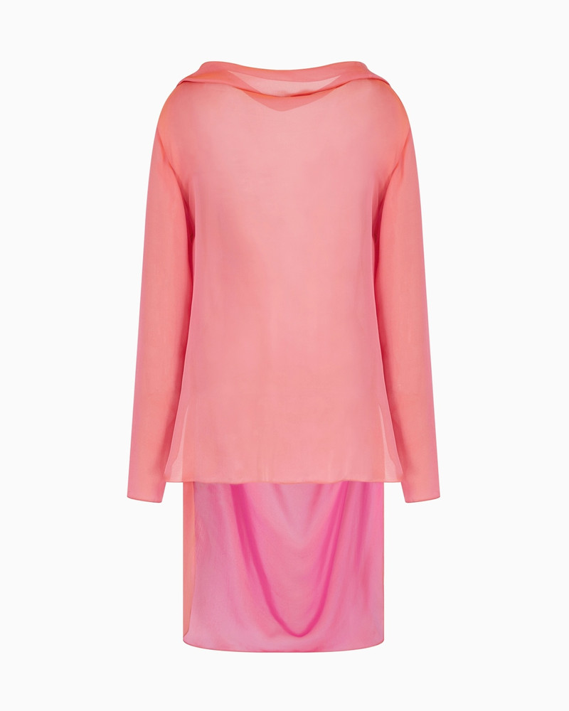 TWO-TONE SILK CHIFFON LONG SHIRT - 1