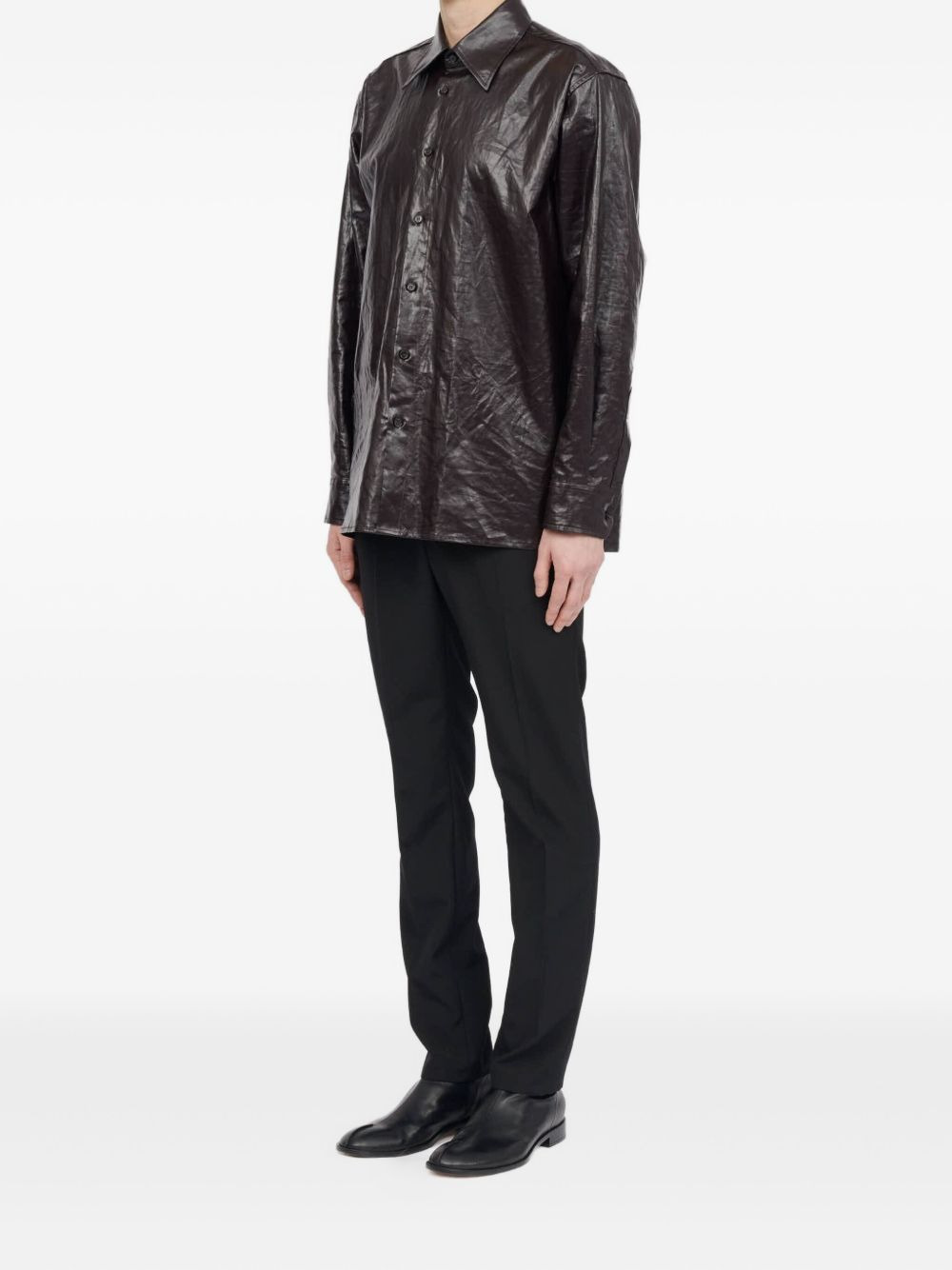 crinkled-finish button-up shirt - 4