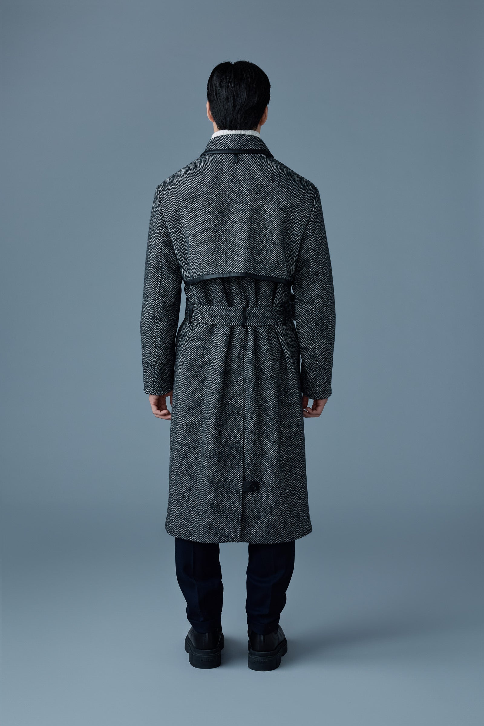 CORBIN-HB Herringbone wool trench coat with leather detail - 4