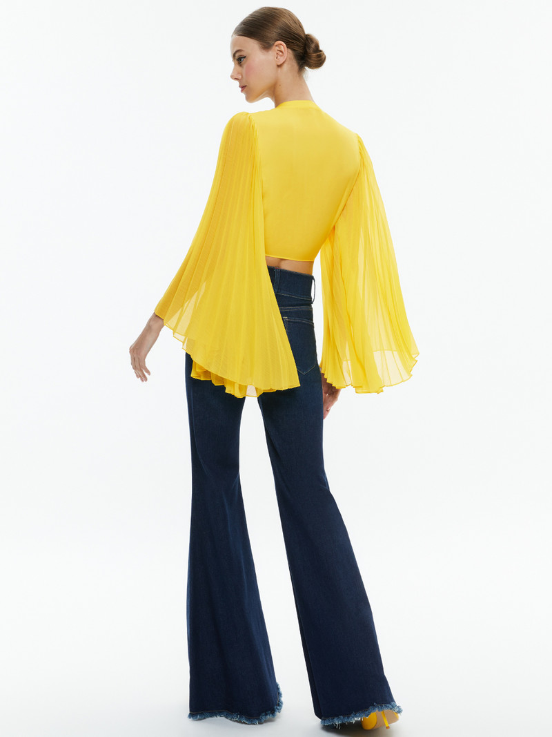 Alice + Olivia ROCHELLE TIE FRONT PLEATED CROP TOP outlook