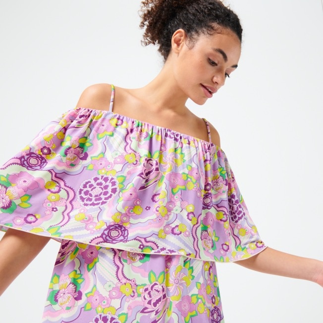 Women Off the Shoulder Short Dress Rainbow Flowers - 5