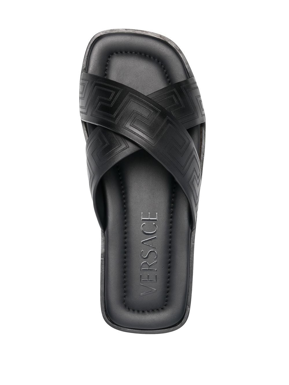 Greca-pattern open-toe slides - 4