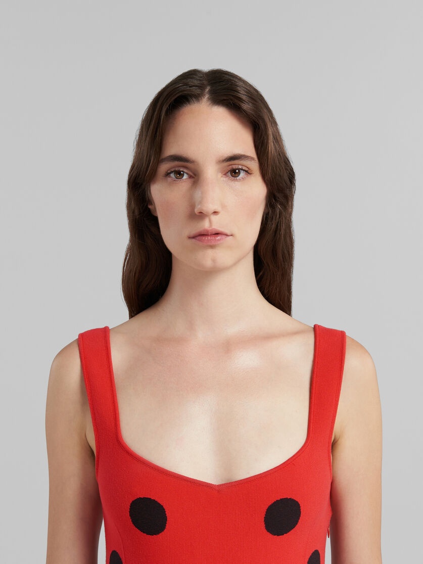 RED VISCOSE SHEATH DRESS WITH POLKA DOTS - 4