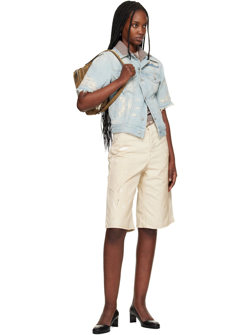 Acne Studios Off-White Distressed Denim Shorts outlook