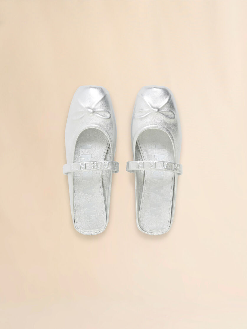 SILVER LEATHER LITTLE BOW SABOT BALLET FLAT - 4