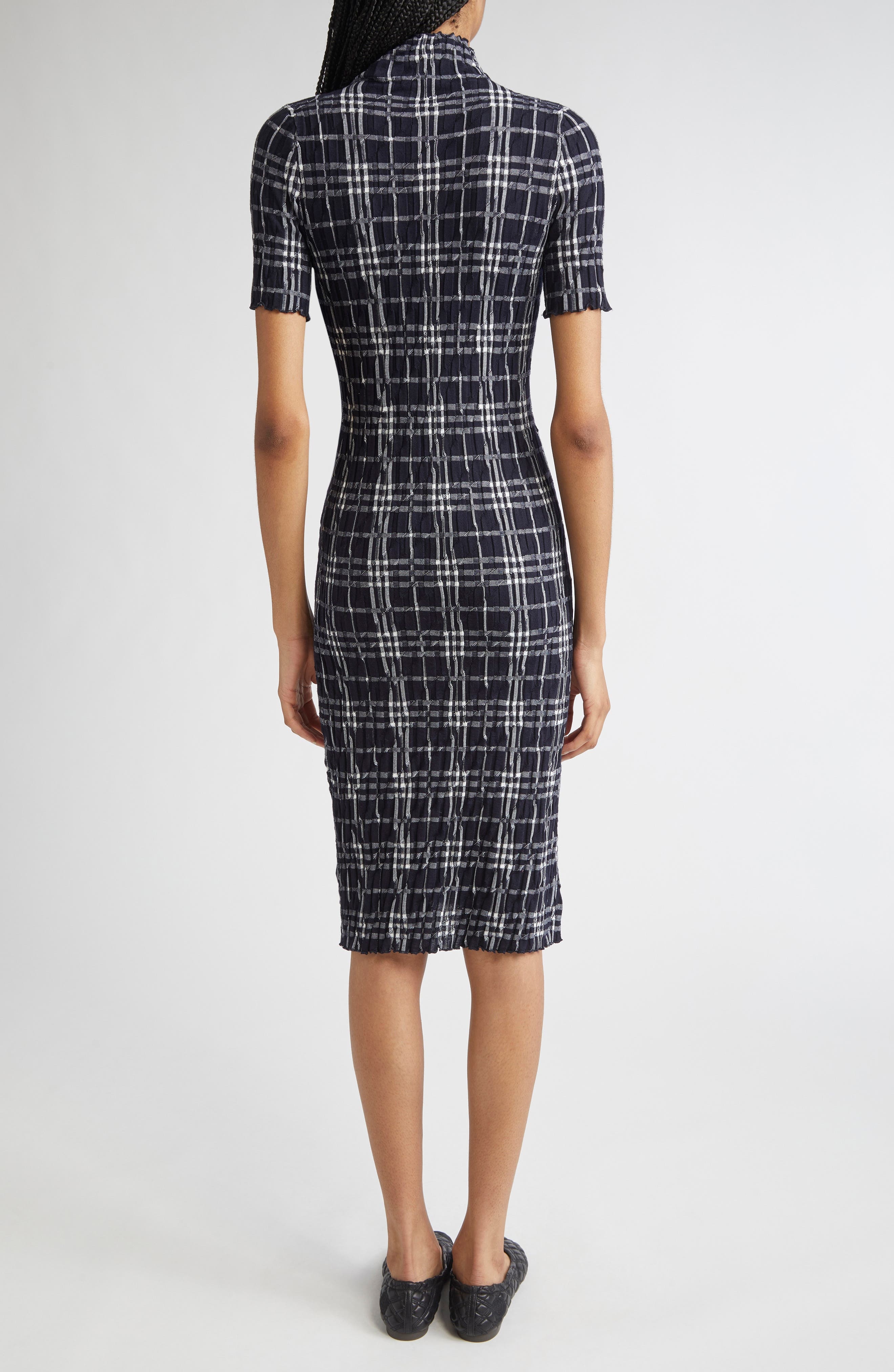 burberry Check Turtleneck Wool Blend Dress in Ink/Chalk at Nordstrom - 3