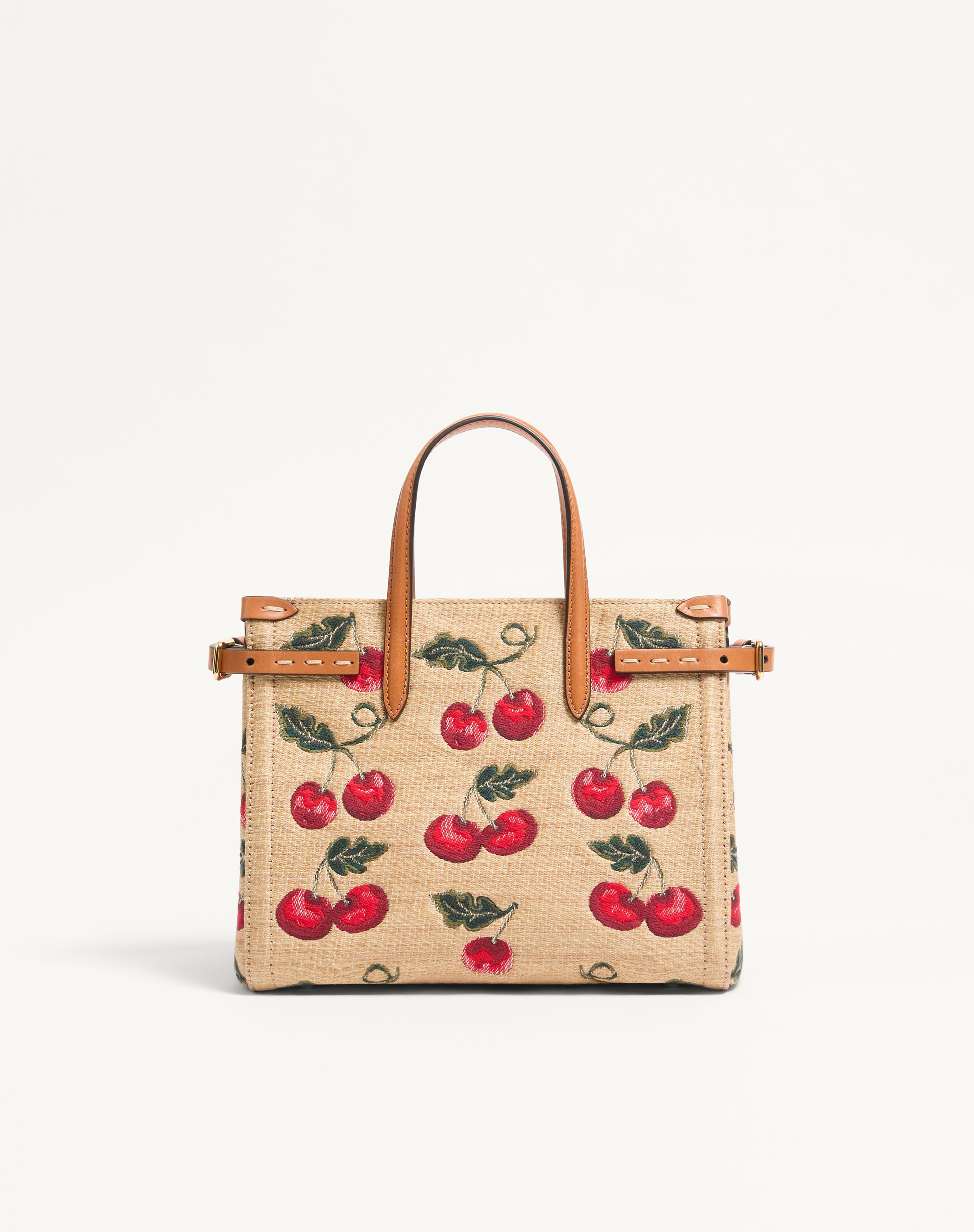 VALENTINO GARAVANI ANTIBES SMALL SHOPPING BAG IN SYNTHETIC JACQUARD RAFFIA WITH CHERRYFIC PATTERN - 4