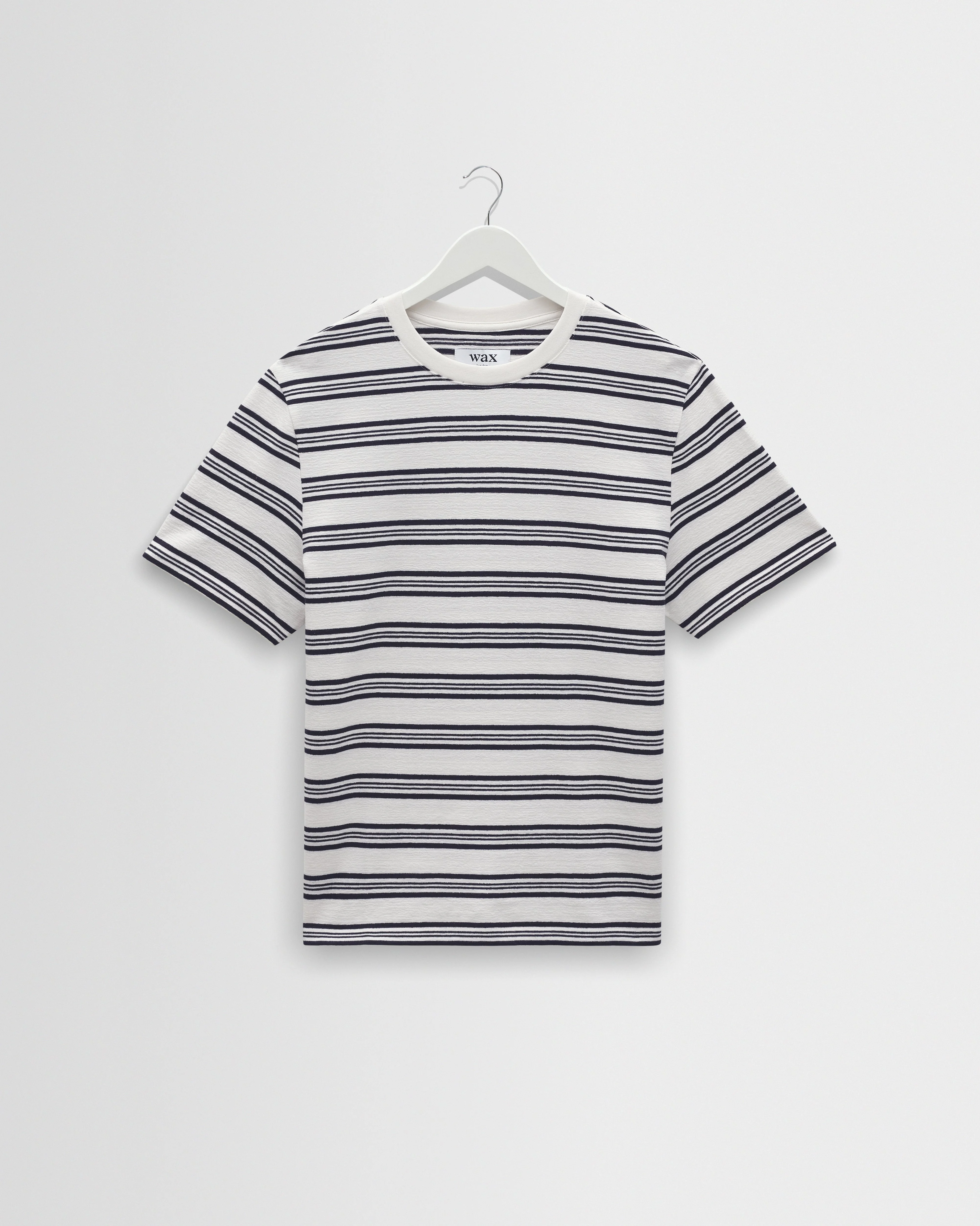 Dean - Ecru And Navy Textured Stripe Organic Cotton T-Shirt - 1