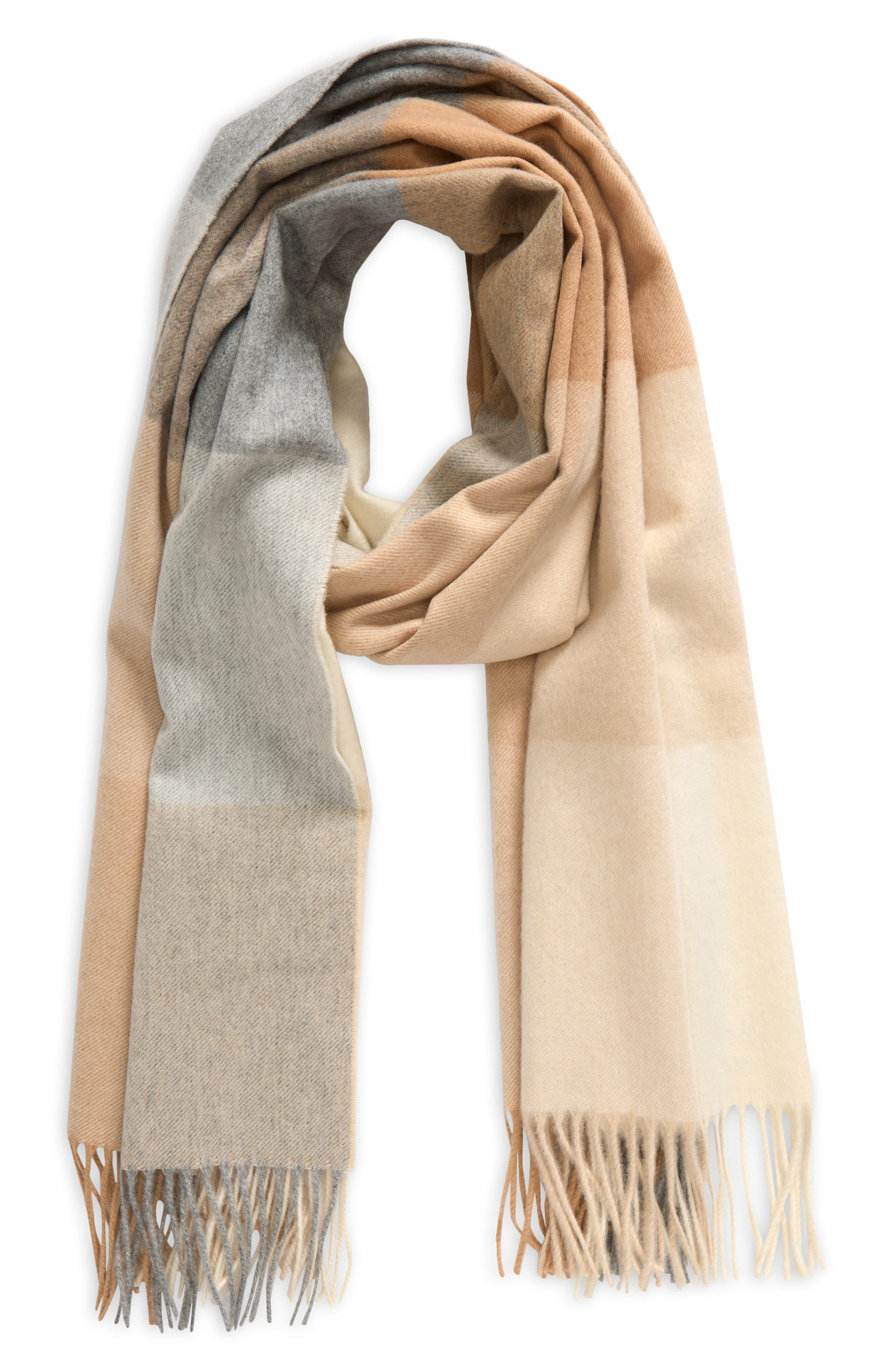 Johnstons of Elgin Block Check Cashmere Fringe Scarf in Camel at Nordstrom - 3