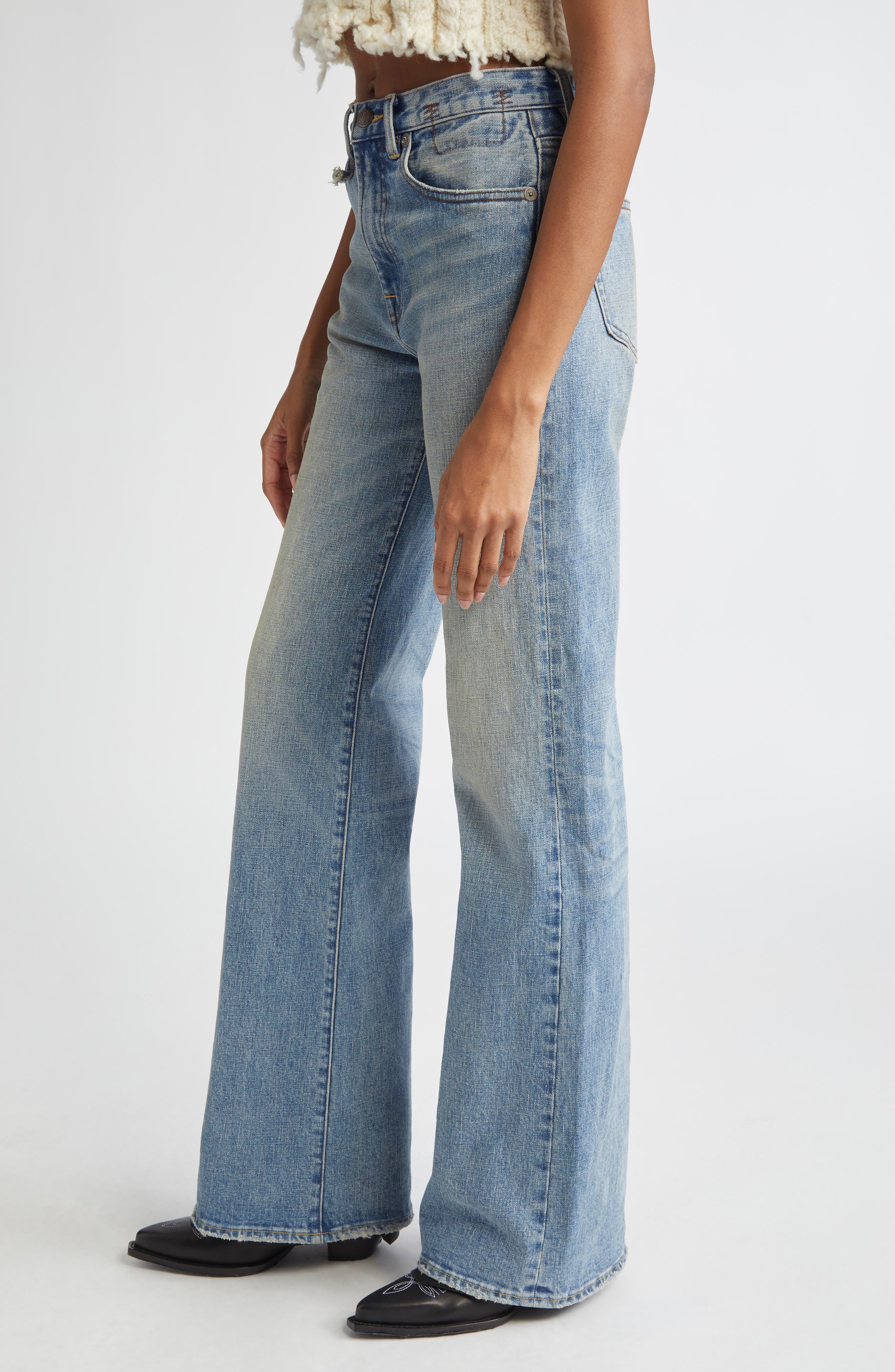 R13 Distressed Straight Leg Jeans in Patton Blue Stretch at Nordstrom - 3