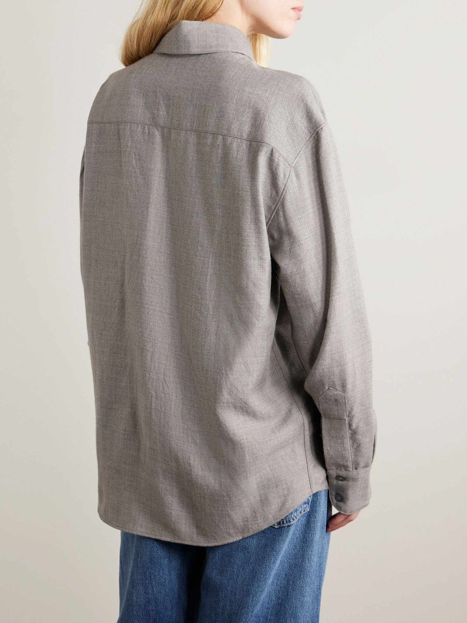 Oversized wool and cashmere-blend shirt Silver - 4