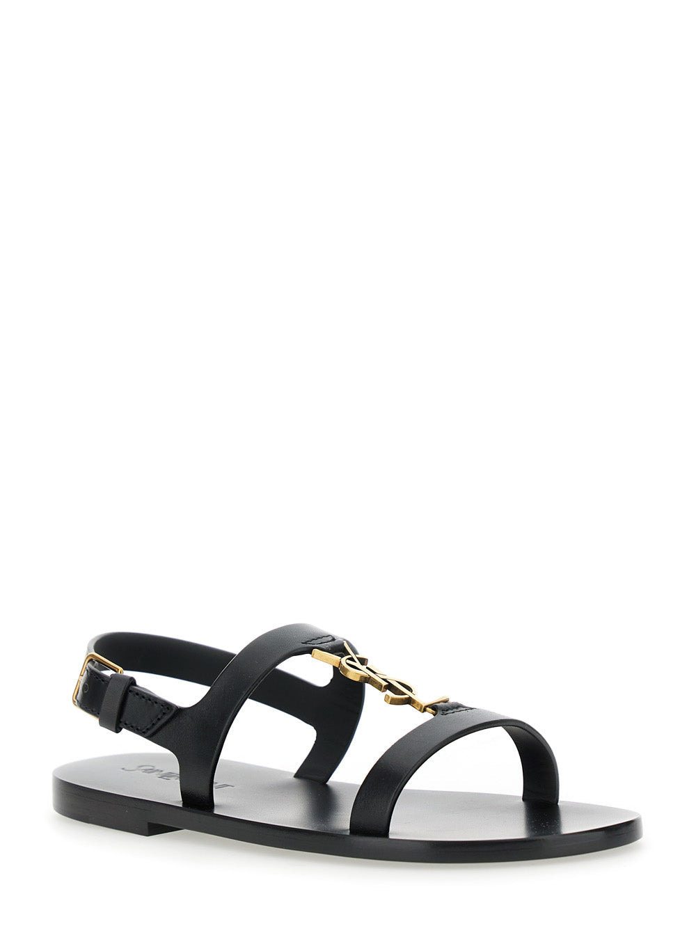 Saint Laurent Women Black Sandals With Metal Cassandre On The Front And Adjustable Strap In Leather  - 2