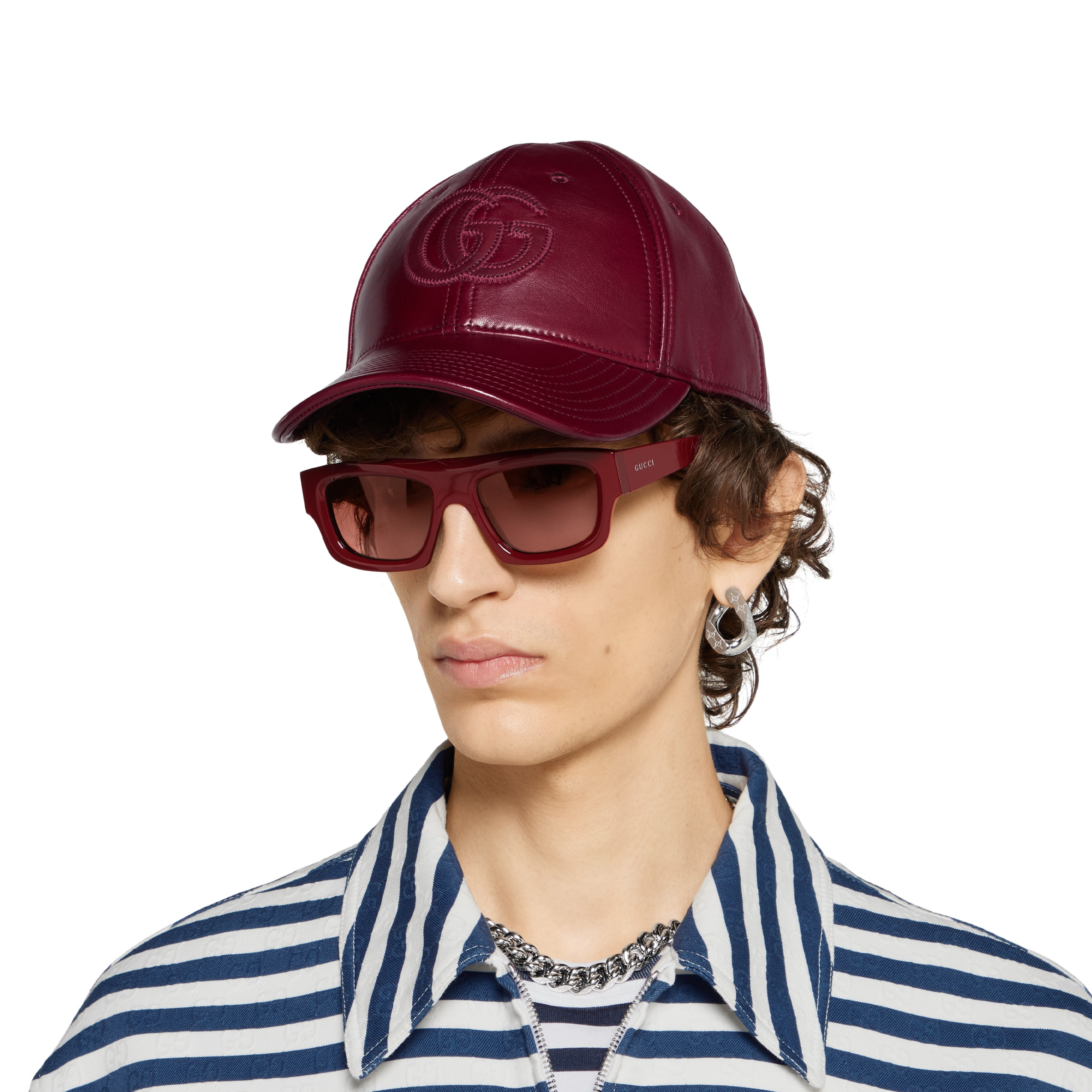Leather baseball hat with Double G - 3