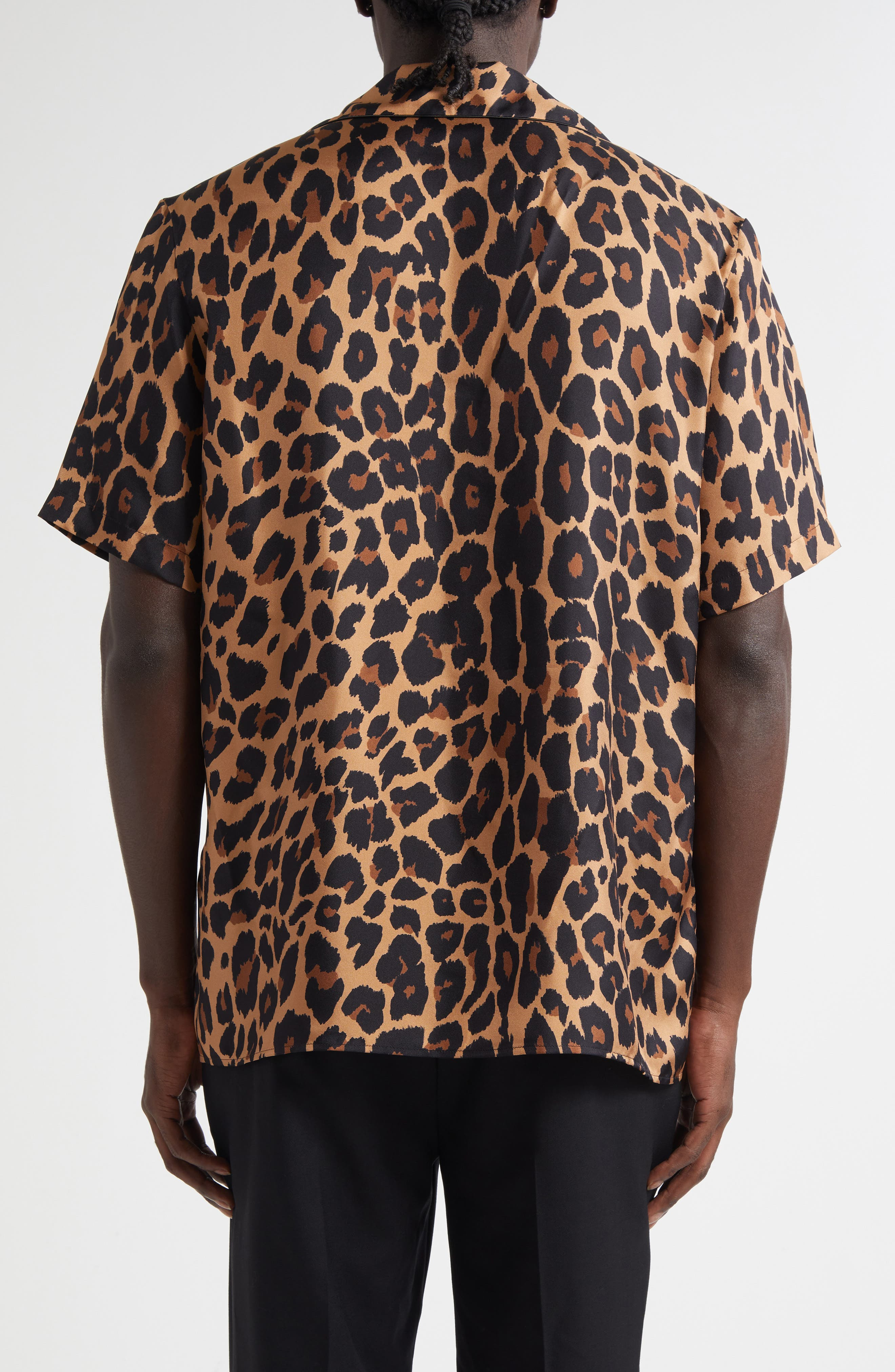 Balmain Leopard Print Silk Button-Up Pyjama Shirt in Gba Beige/Black at Nordstrom - 2