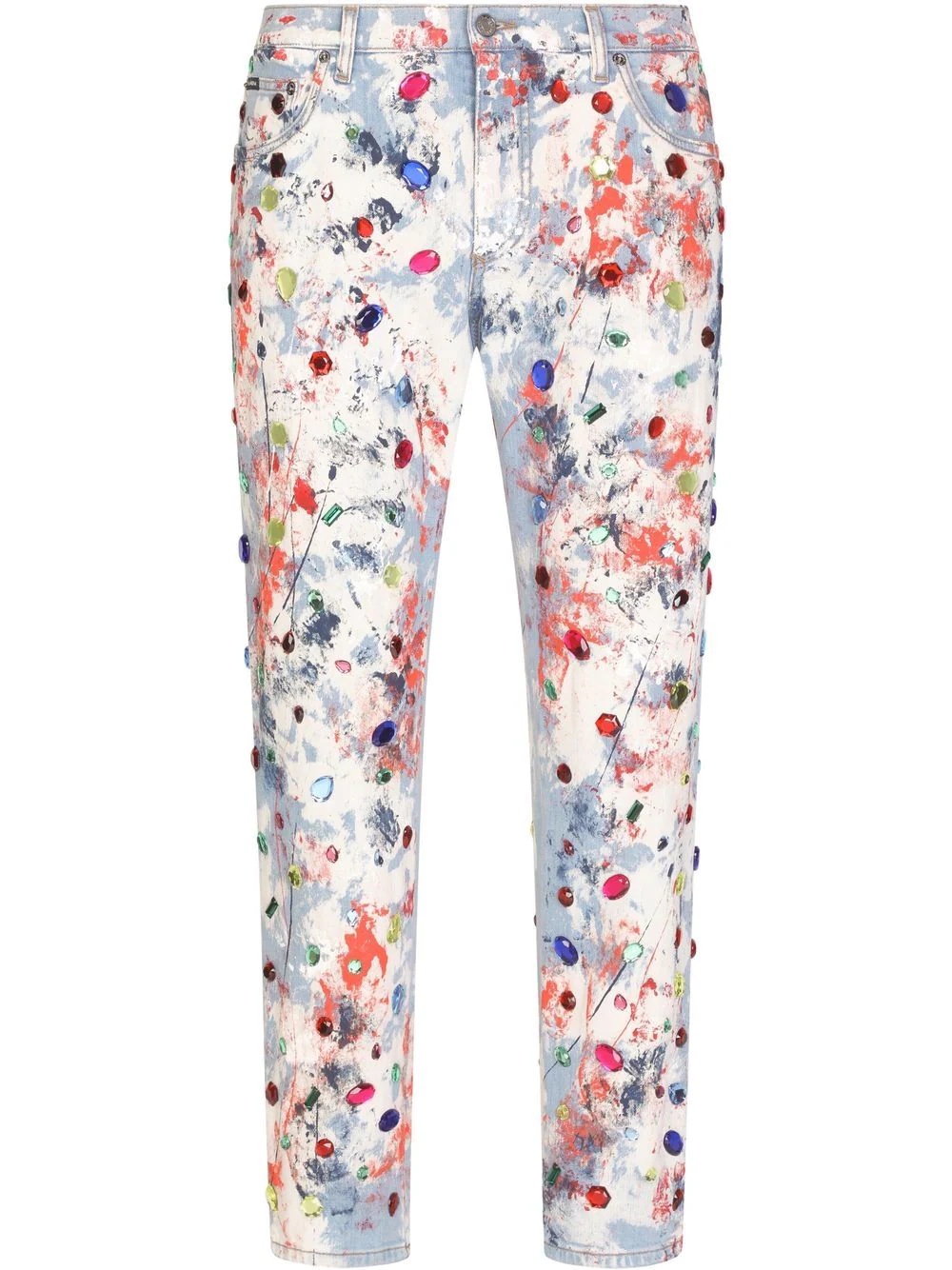 painted gemstone-embellished straight leg jeans - 1