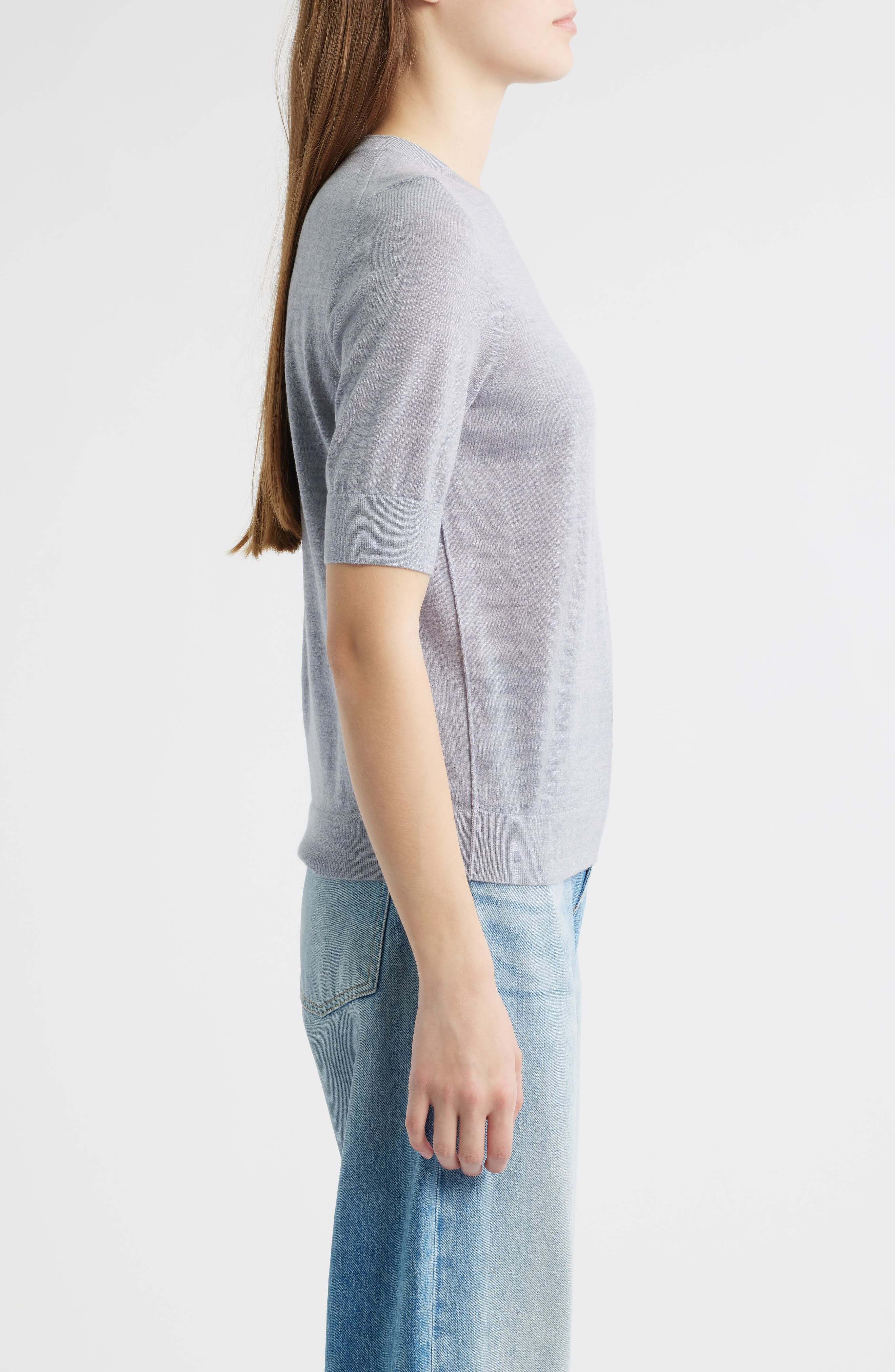 BOSS Farbella Short Sleeve Virgin Wool Sweater in Glacier Grey at Nordstrom - 3