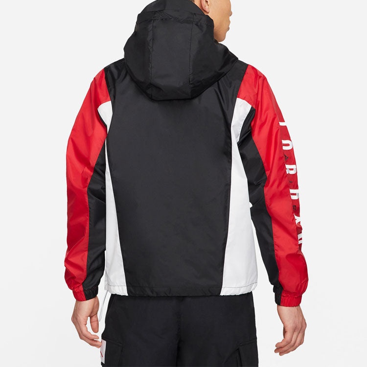Men's Air Jordan Windproof Casual Sports Colorblock Hooded Training Logo Woven Jacket Autumn Black D - 5