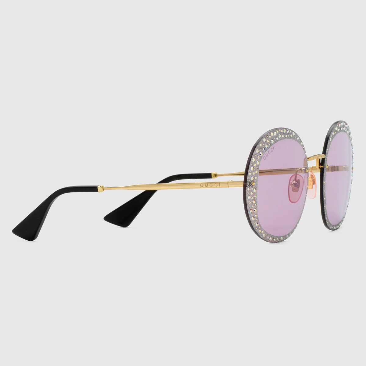 Round-frame sunglasses with crystals - 1