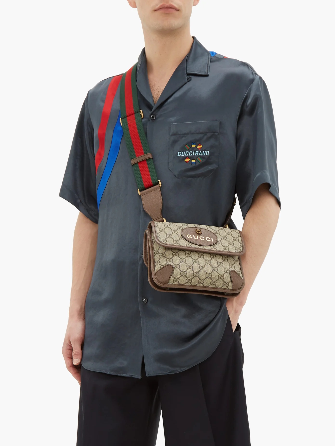 Gucci Band-embroidered satin bowling shirt - 6