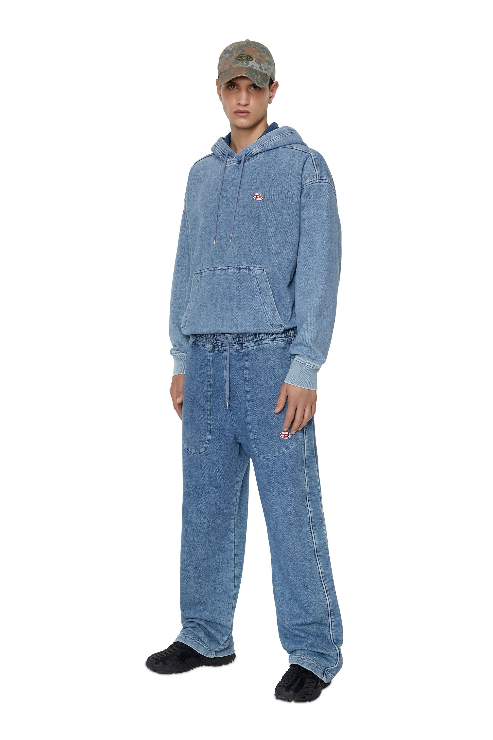 【DIESEL】D-Um-Rib Track Women's Sweatshirt in distressed Track Denim | Blue | Diesel