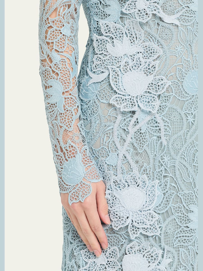 Oscar de la Renta Long-Sleeve Corded Botanical Guipure Gown outlook