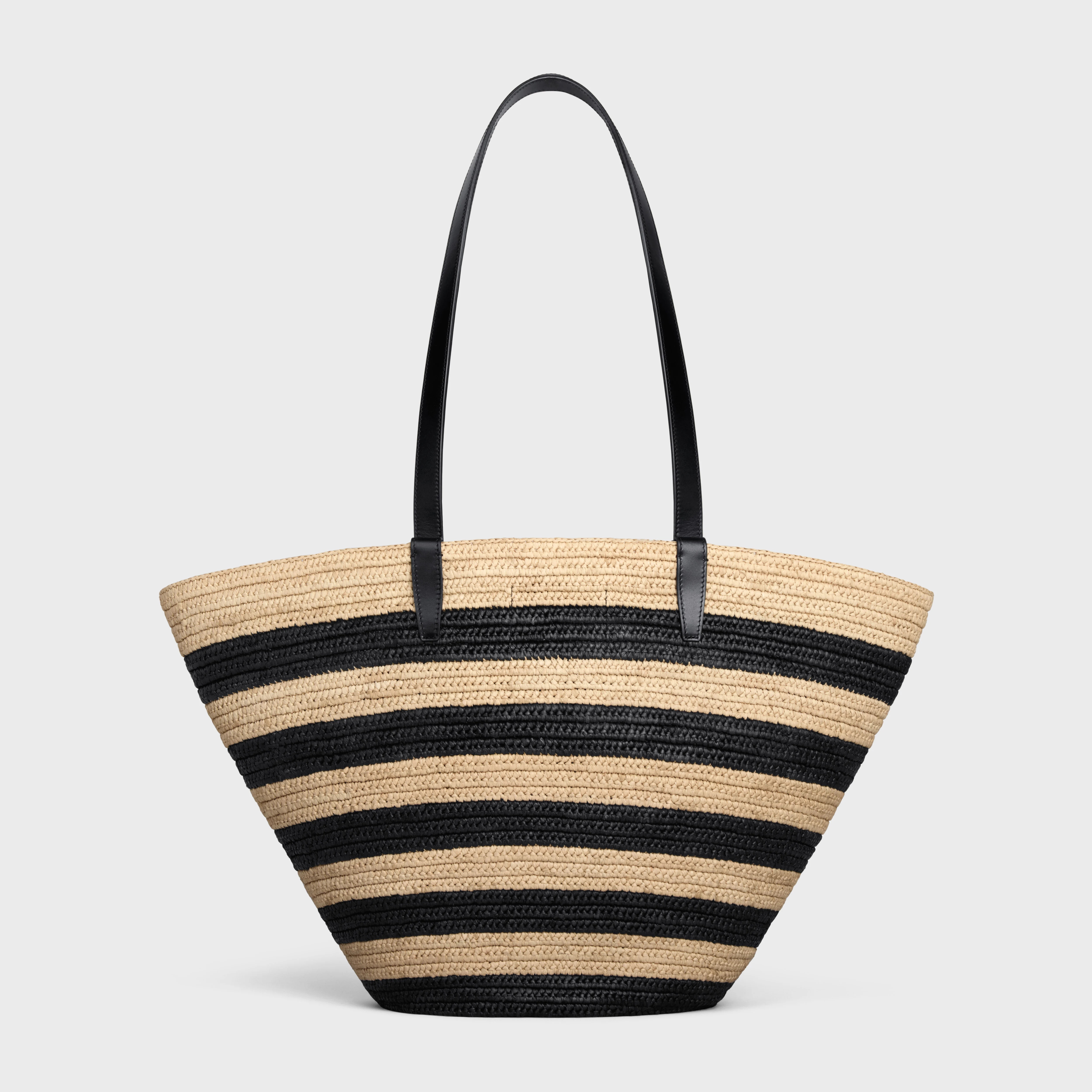 STRIPED COUFFIN Celine Classic Panier in RAFFIA AND CALFSKIN - 3