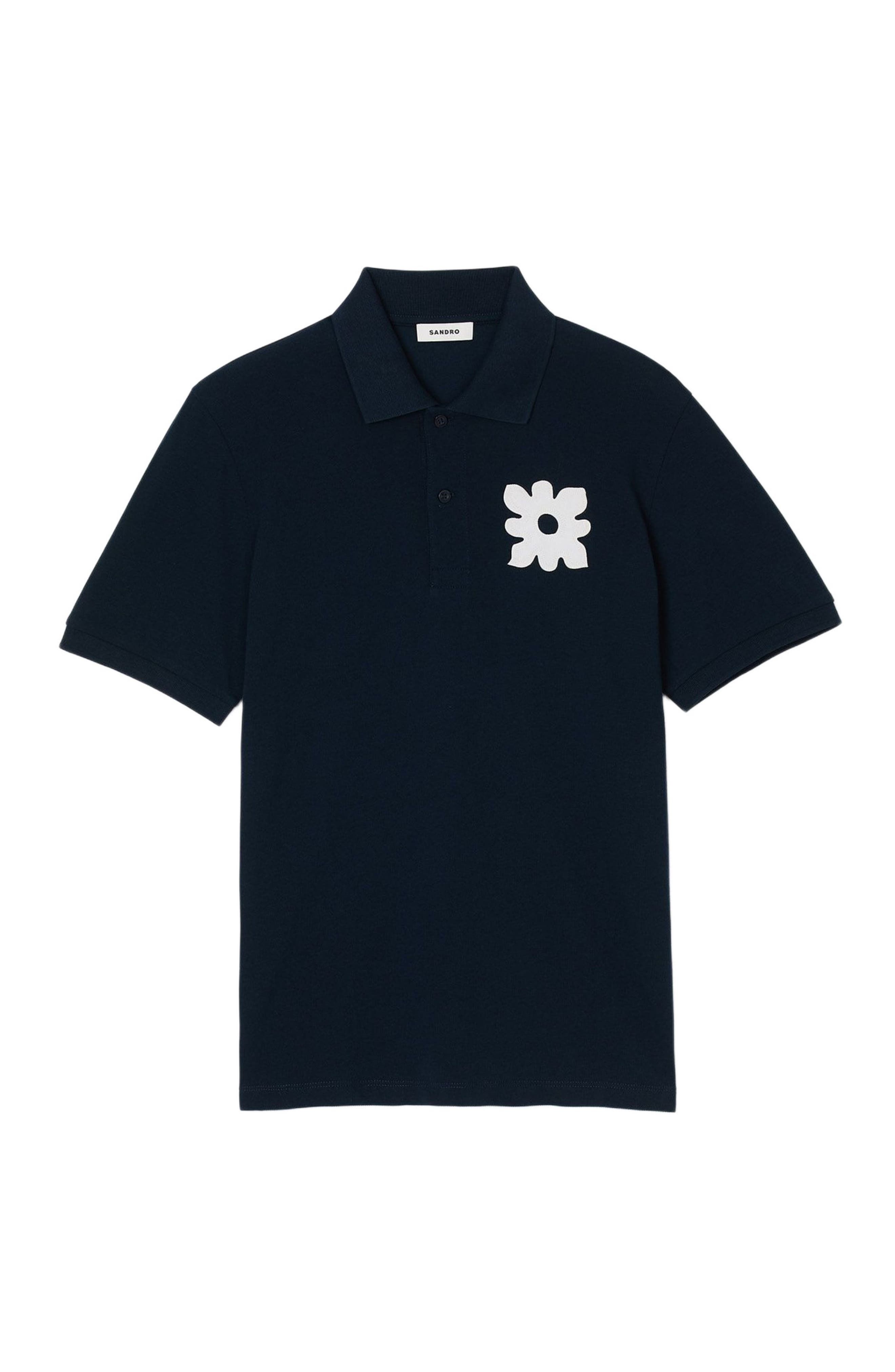 SANDRO Polo shirt with flower patch in Midnight Blue at Nordstrom - 5
