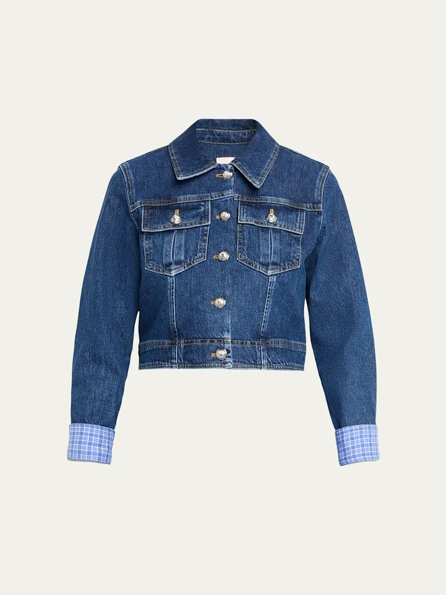 Lexie Gingham-Cuff Cropped Denim Jacket - 1