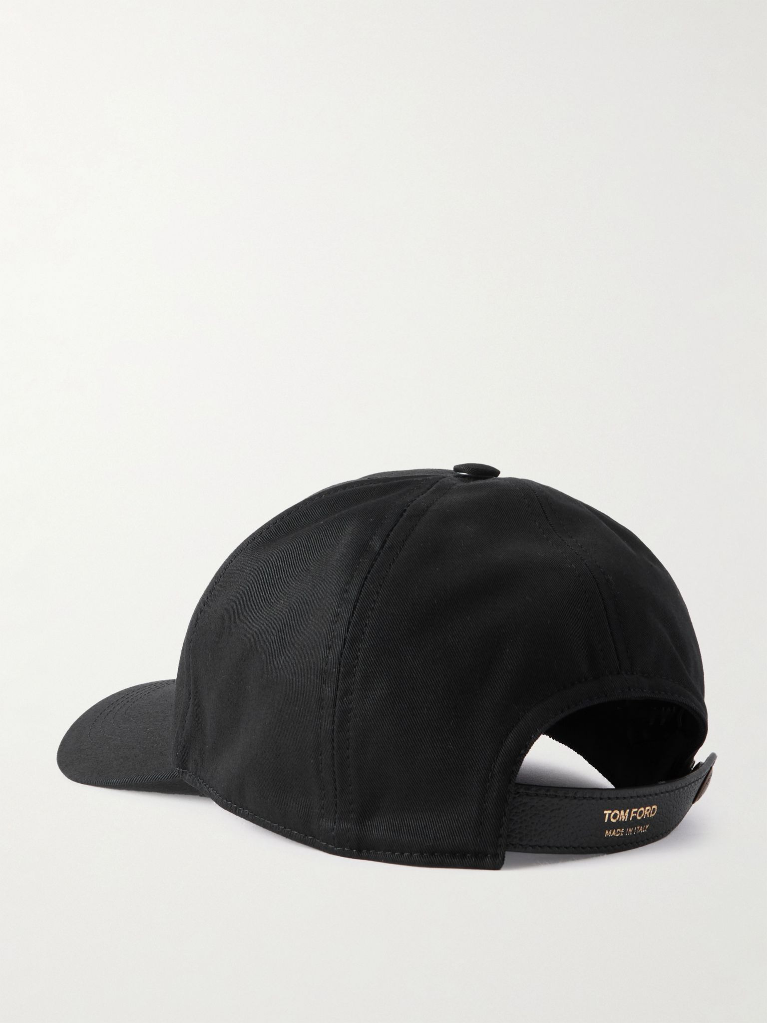 Logo-Embroidered Leather-Trimmed Cotton-Twill Baseball Cap Black - 3