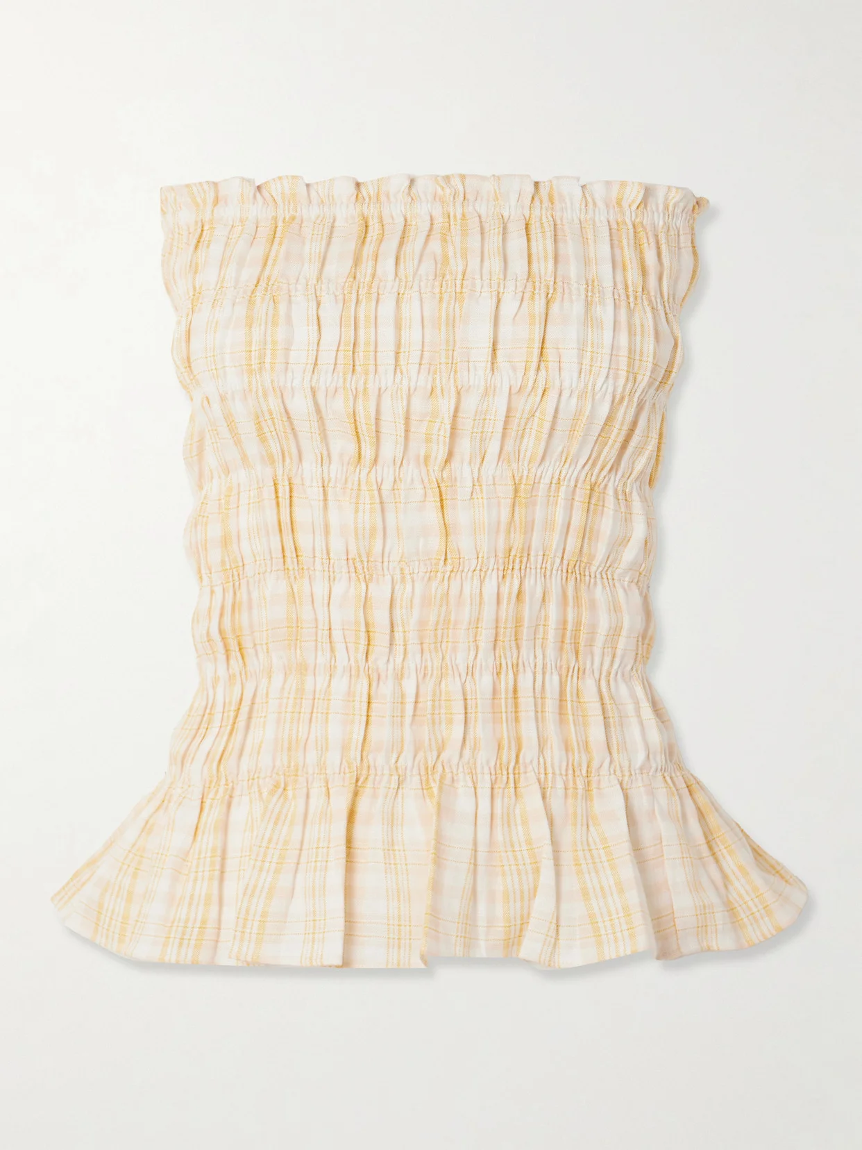 Iris Strapless Shirred Checked Linen Top - 1