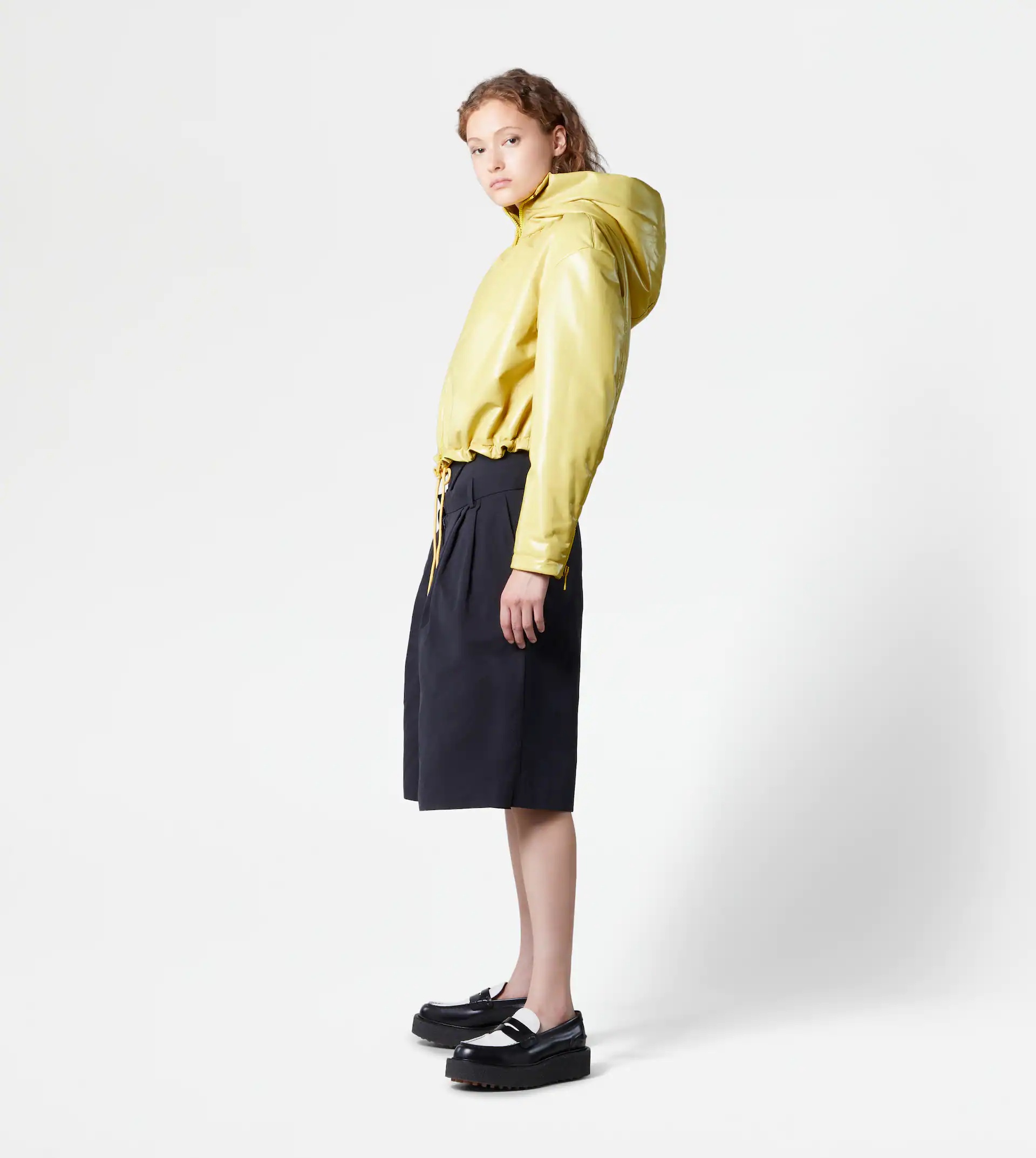 CROPPED PADDED LEATHER JACKET - YELLOW - 4