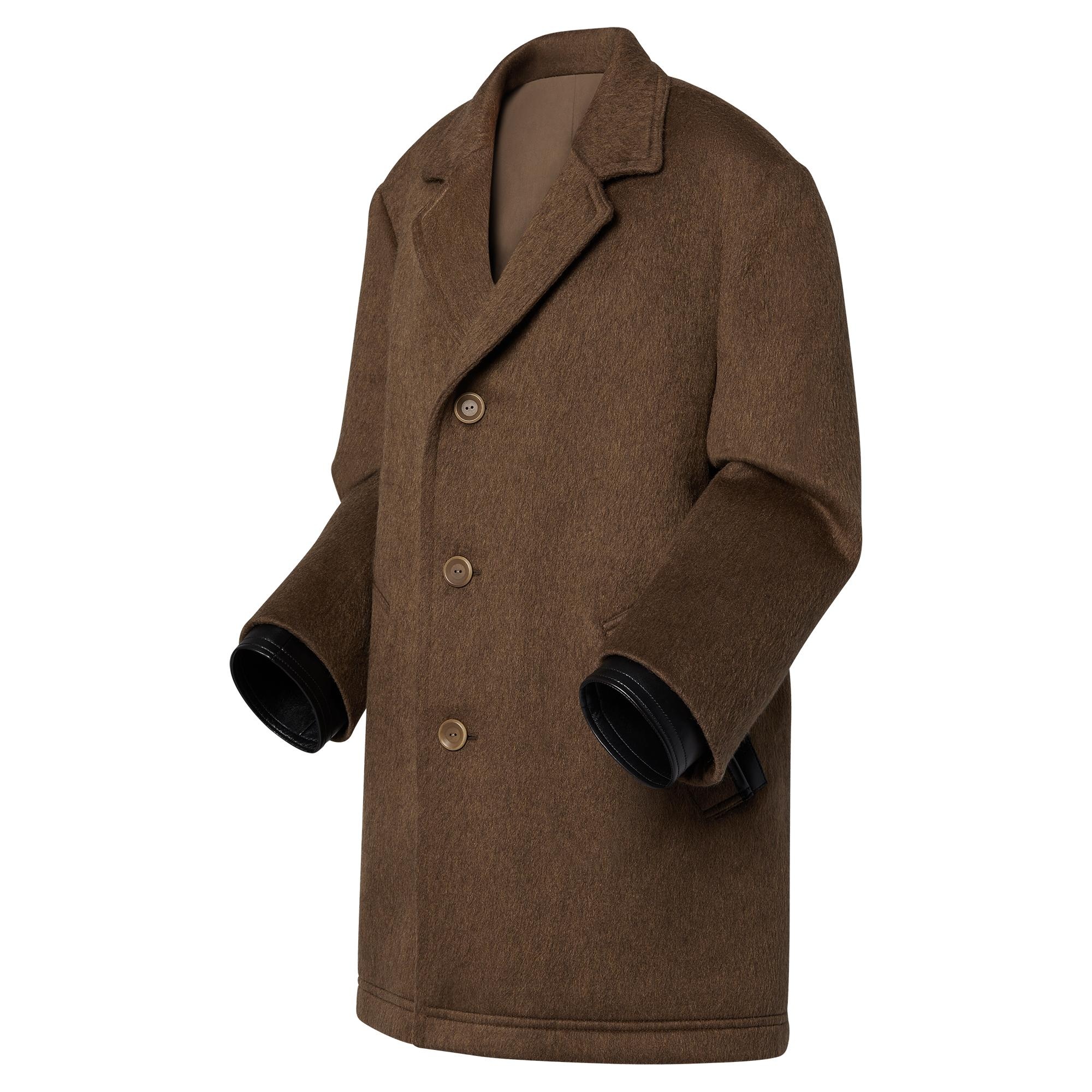 Leather Accent Wool and Mohair Coat - 2