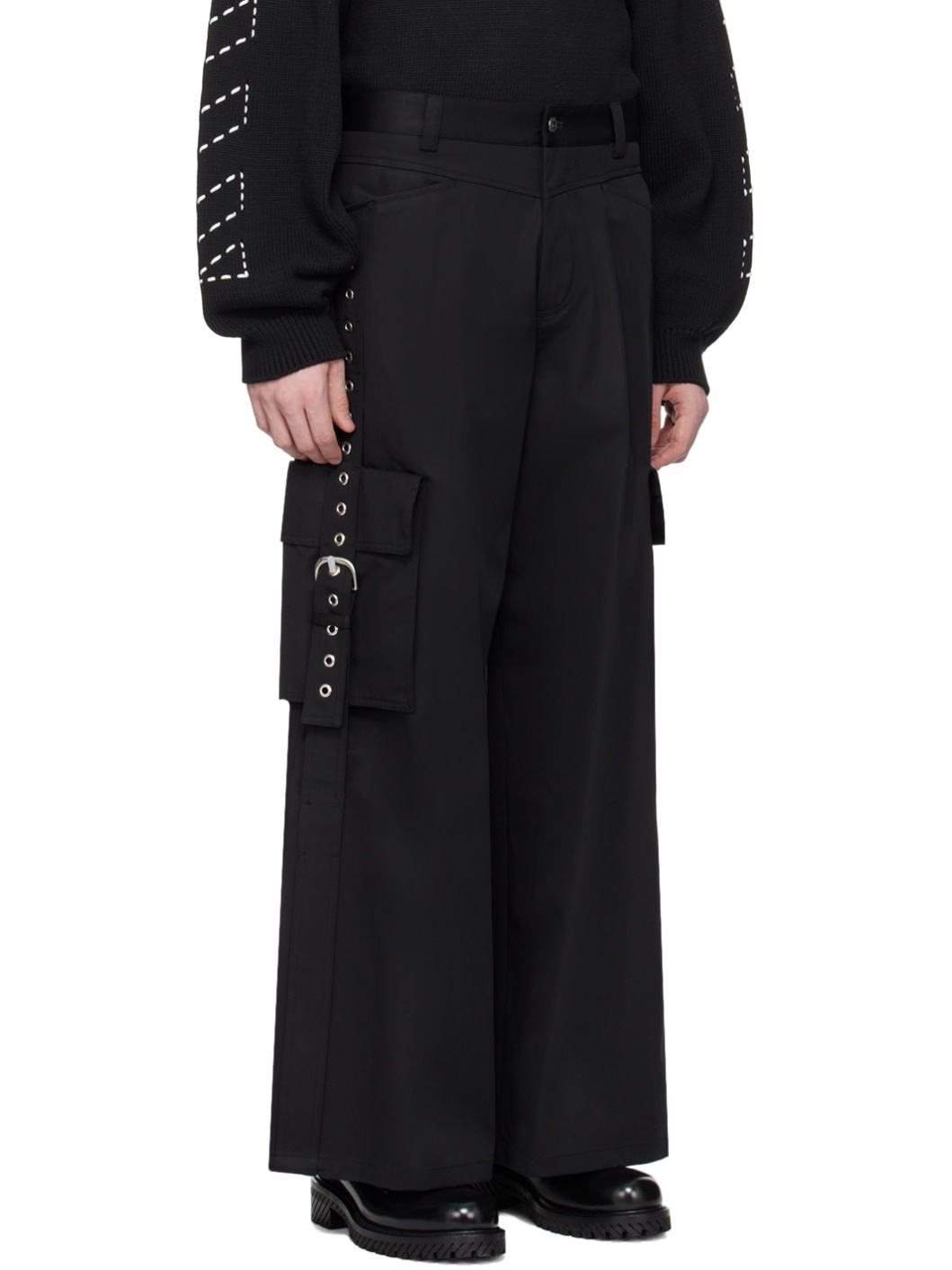 Black Buckles Cargo Pants - 2