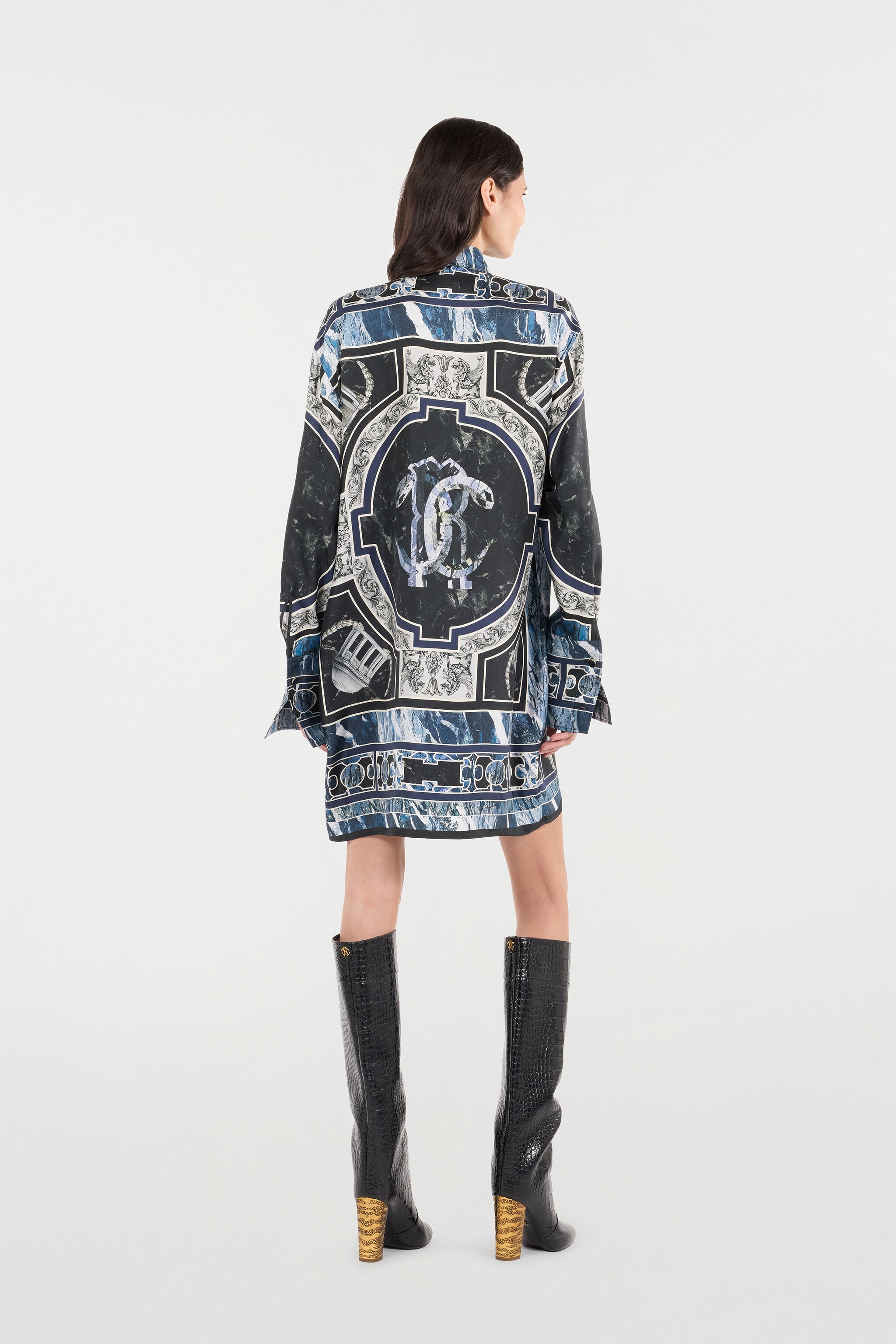 Short Silk Dress With Marble Print - 4
