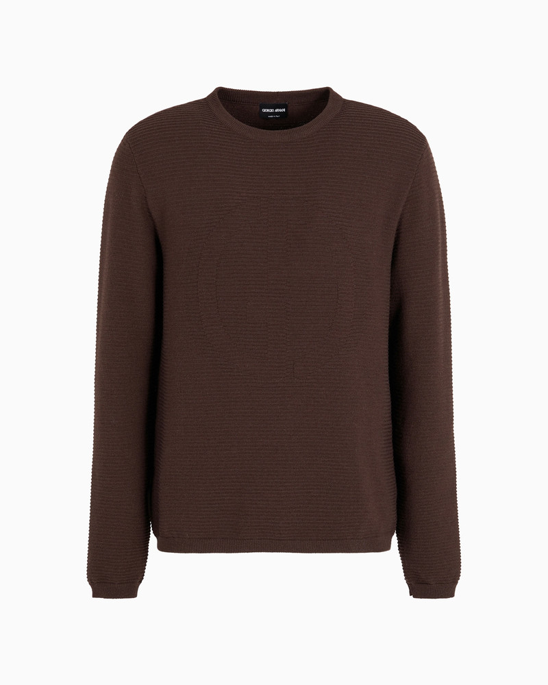 Virgin-wool blend crew-neck jumper with jacquard logo 1