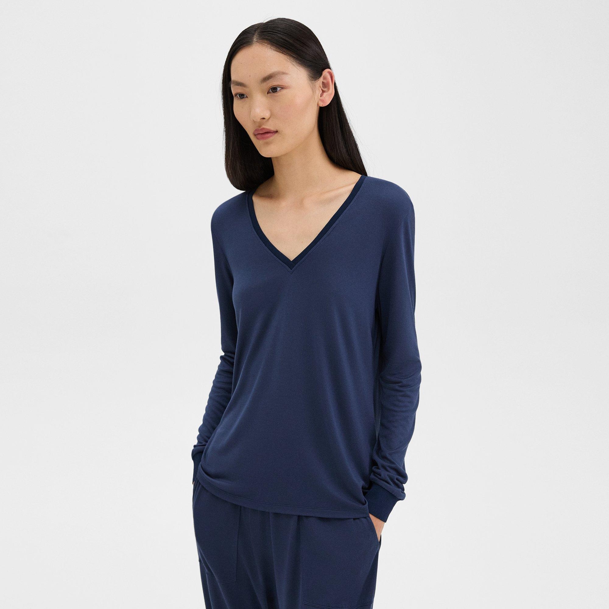 Ribbed V-Neck Top in Silk-Modal - 2