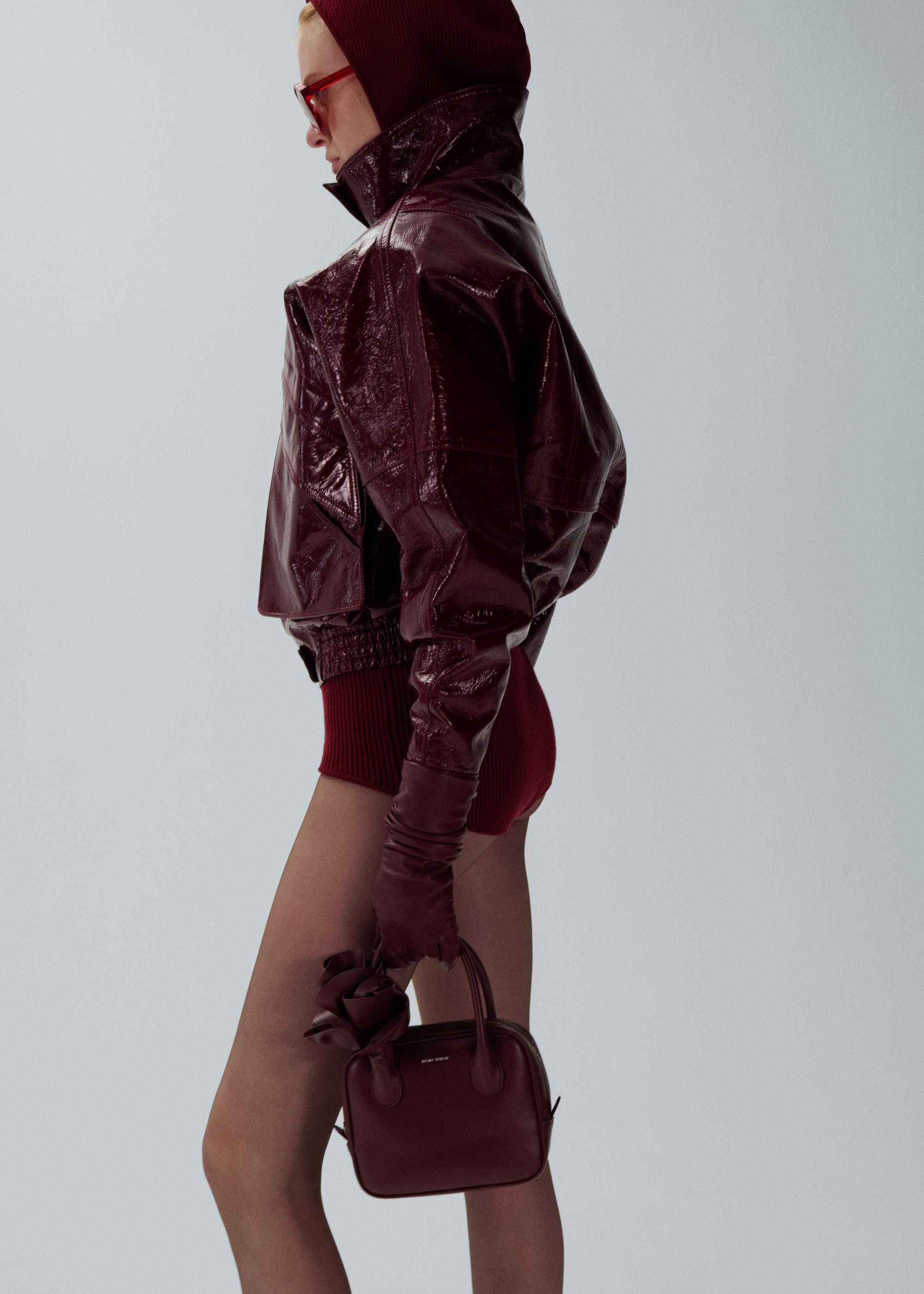 Brigitte square bag in burgundy leather and silver - 5