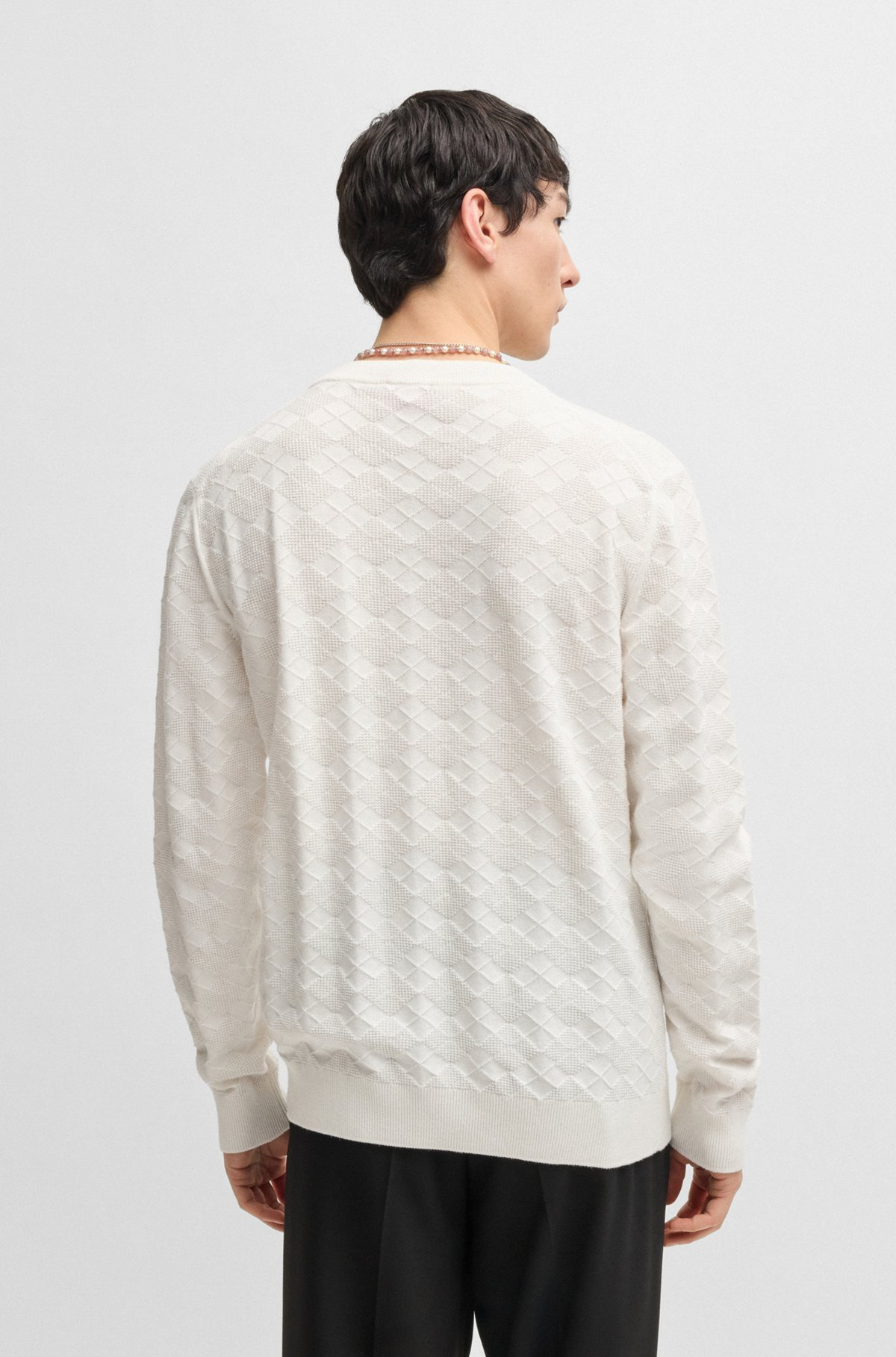 COTTON SWEATER WITH TONAL ARGYLE PATTERN - 5