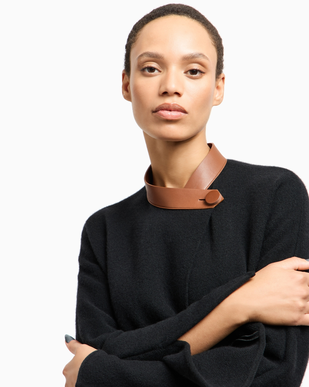 LONG COAT IN BONDED WOOL AND CASHMERE WITH LEATHER DETAILS - 5