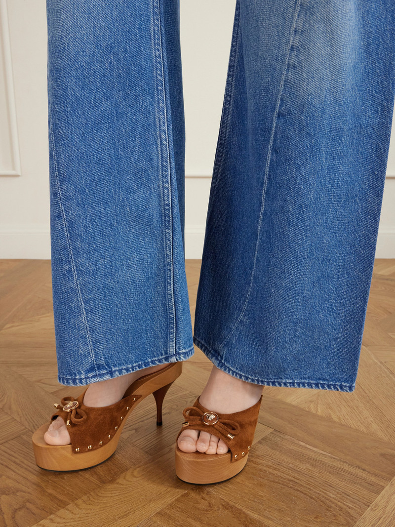 Opera Bow Embellished Suede Clogs 2