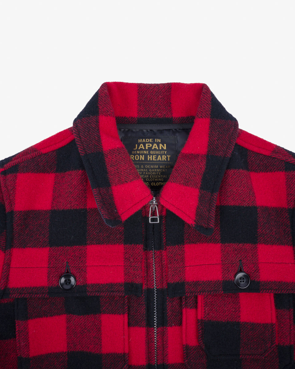 IHW-19-RED Wool Buffalo Check Hunting Jacket - Red - 8