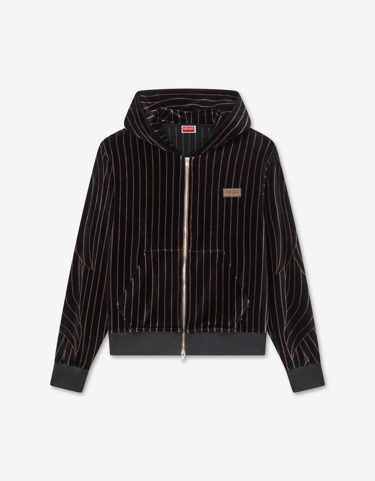 Kenzo Leaf Stripe Black Zipped Velvet Hoodie - 1